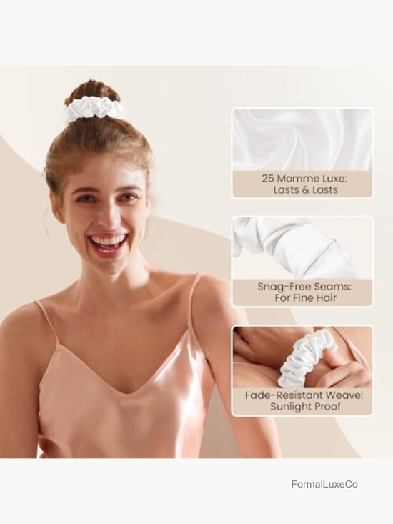 100% Mulberry Silk Chunky Scrunchies 3-Pack, 25 Momme No Damage Hair Ties main image 4
